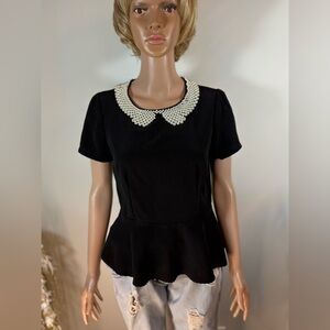 Forever 21 peplum top with faux pearl collar S Used